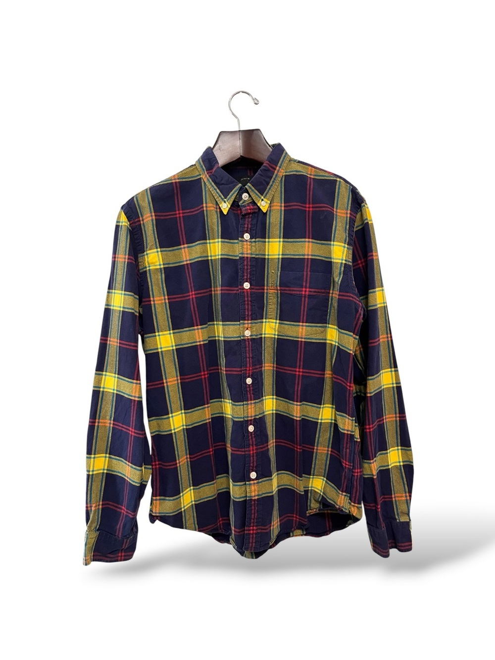 J.Crew Navy & Yellow Slim Plaid Button-Down Shirt, XL